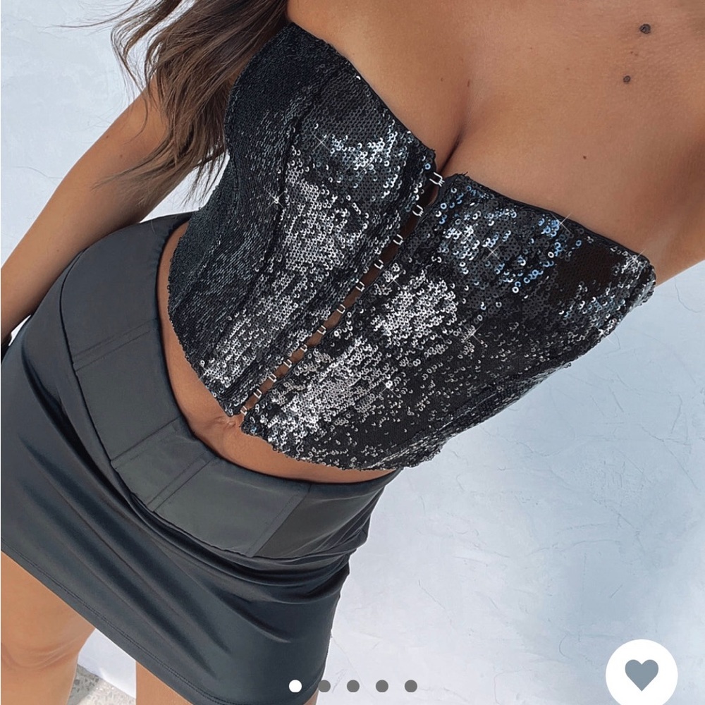 White Fox Guest List Sequin Bustier Black